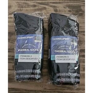 2 Packs 6 Pairs THERMAL SPORT 286-3 3pk. EXTREME WEATHER THERMAL SOCKS Black